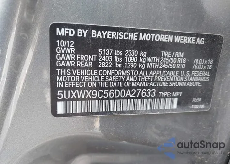 2013 BMW X3 xDrive28I from USA, damaged, VIN 5UXWX9C56D0A27633